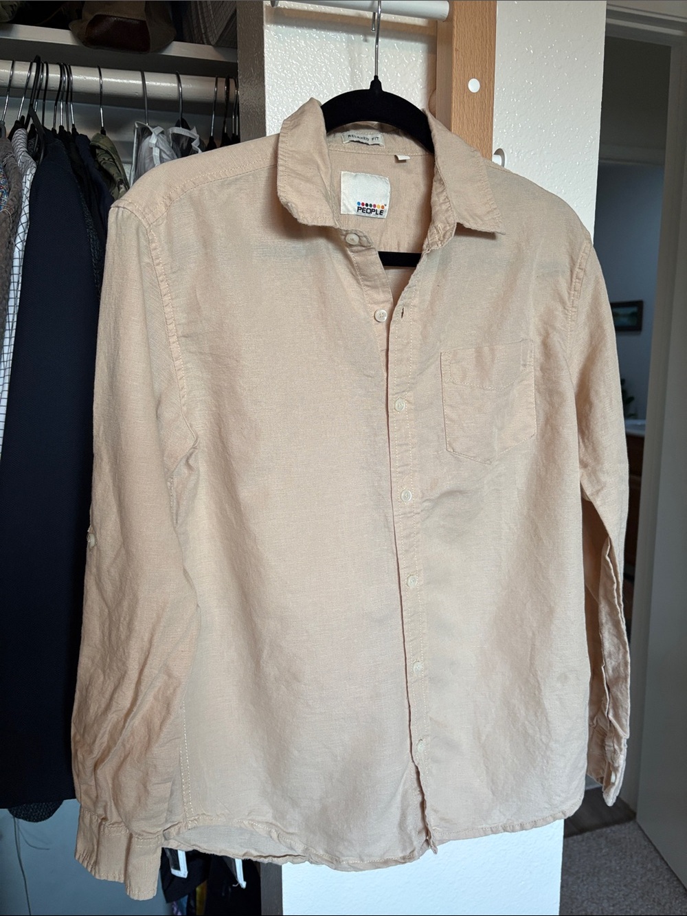 People Relaxed Fit Light Peach Button-Up Shirt